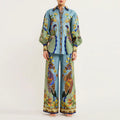 cross-border e-commerce european and american women's summer new arrivals: printed lantern sleeve wide-leg pants casual fashion set 661