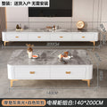 Coffee table and tv stand set - modern grey rock slab top + white cabinet with gold airplane legs, 140cm + 200cm