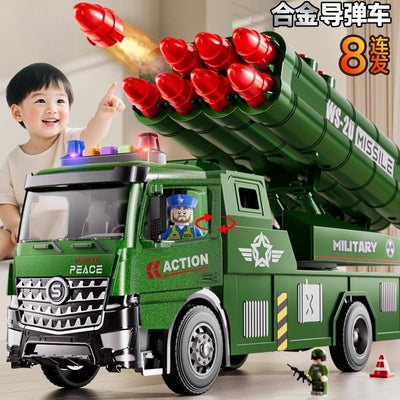 Kids' oversized alloy double-door missile car military tank rocket launcher toy car model for boys, ages 3-6