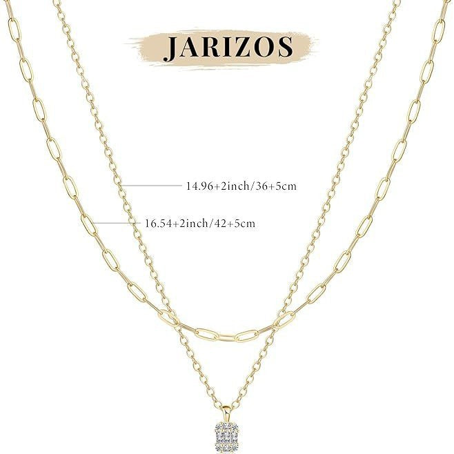 European and american cross-border hot-selling golden double-layer paper clip square diamond necklace multi-layer light luxury stacking versatile jewelry wholesale