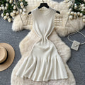 K-stylework clothing sleeveless pleatedknittingdress women's summercut out waist a-line skirt pinkelegant skirt summer