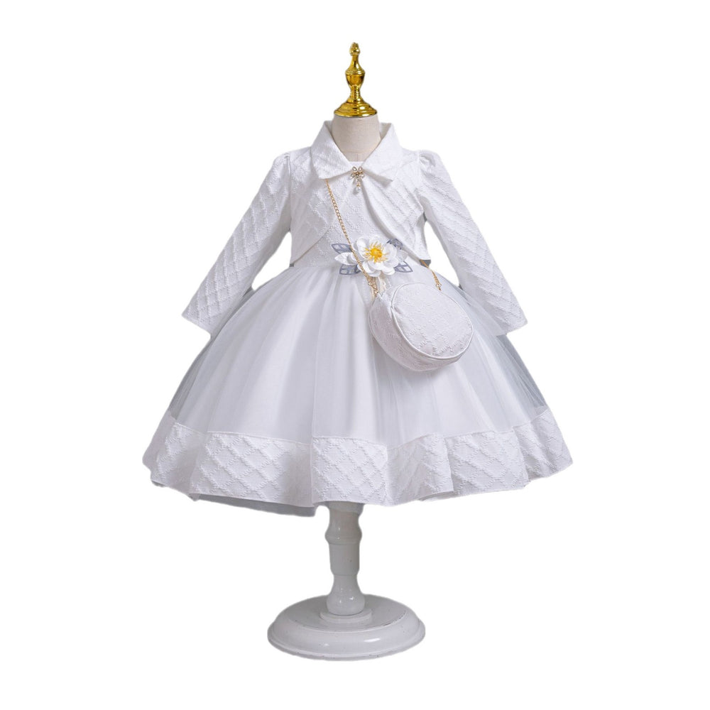 New in stock three-piece girls' dress set: long-sleeve wedding dress, piano recital dress, girl's dress