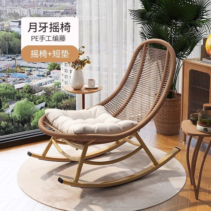 Balcony Rocking Chair Garden Rocking Lounge Chair Home Lazy Living Room Leisure Single Outdoor Rattan Chair Garden Rattan Adult