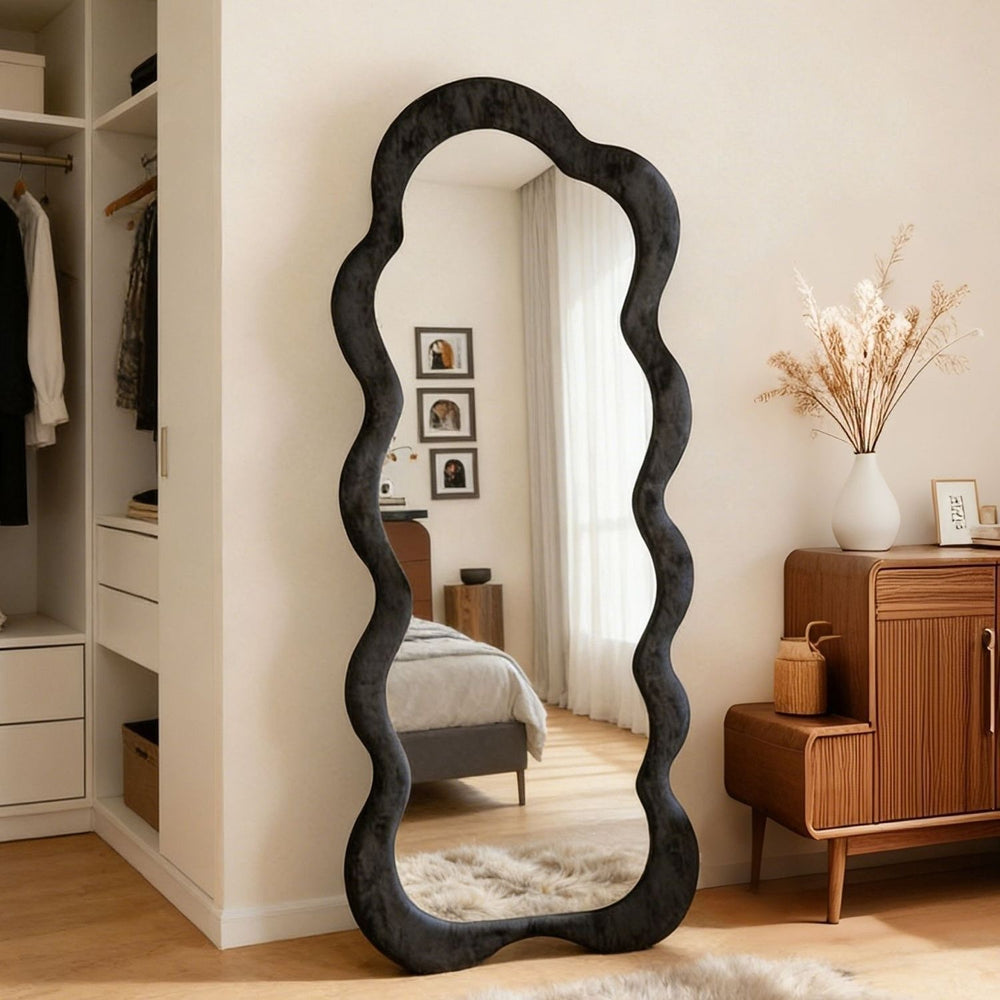 Cream style full-length mirror for home creative special-shaped wave dressing mirror retro high-end popular floor-standing fitting mirror