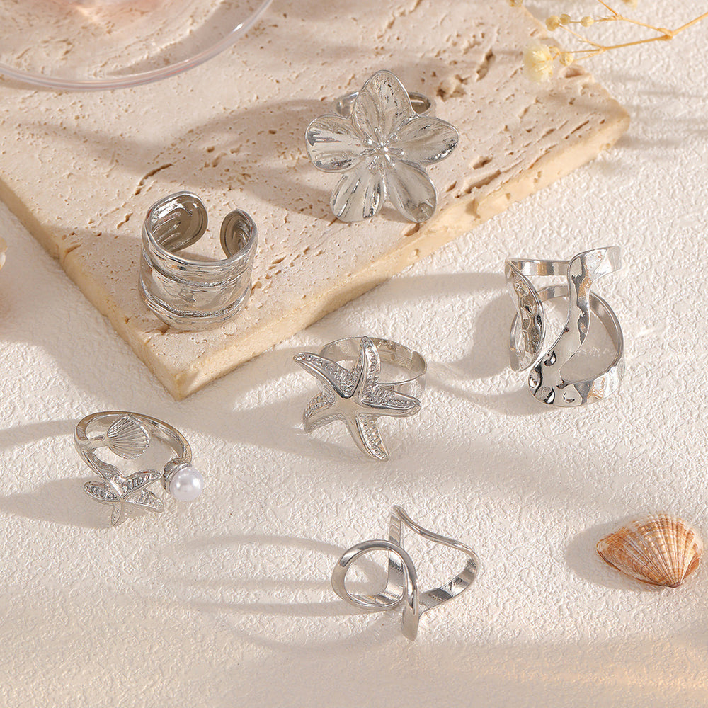 Wholesale starfish ring set - european and american cross-border fashion, trendy floral couple rings, unique high-end niche style rings for women