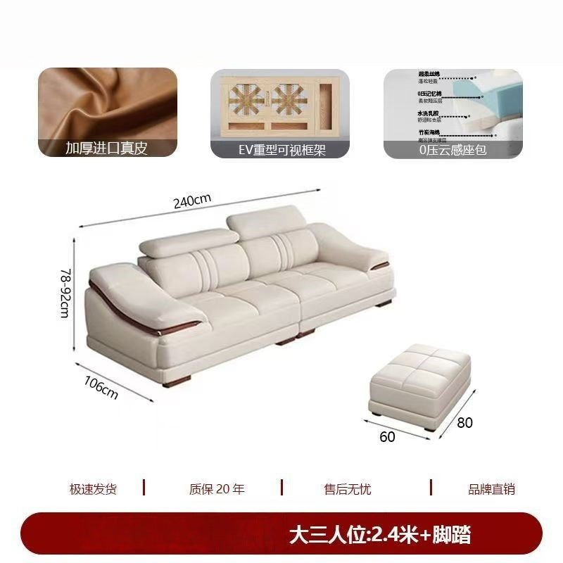 2025 new genuine leather sofa set, modern leather furniture for home living room, top grain cowhide sofa