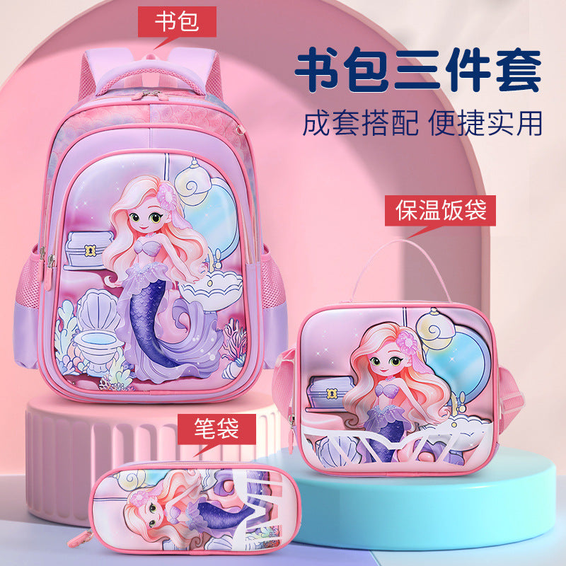 New arrival concave and convex leather primary school student pull rod school bag for grades 3 to 6 kids cartoon three-piece set backpack in stock