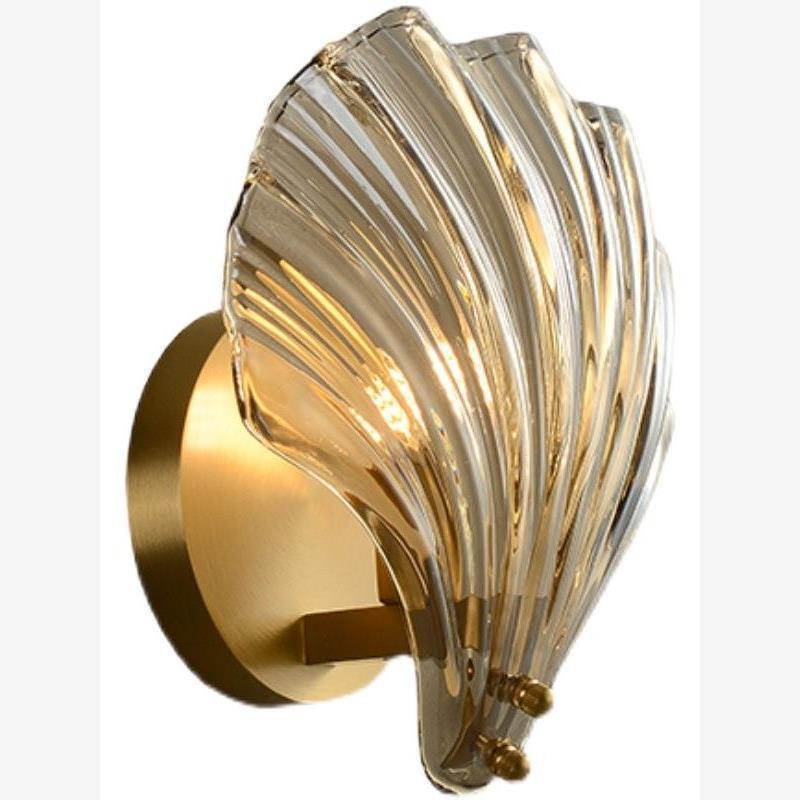 Scandinavianpopular copper-plated accessible luxury crystal wall lamp modern casual bedroom bedside shell lamp living room background wall lamp
