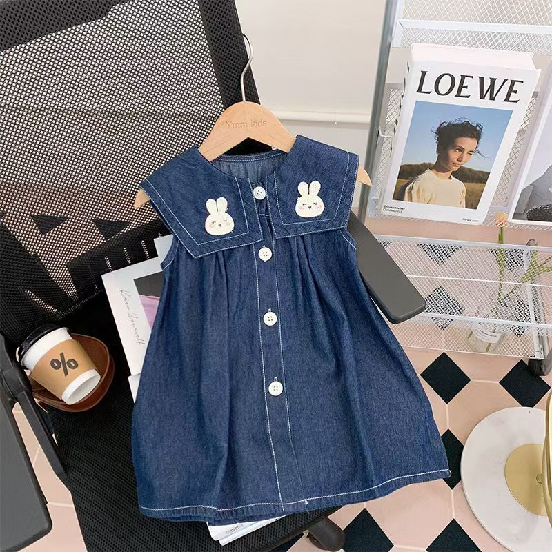 Girls' denim embroidered cartoon tank dress - spring/summer  new collection - wholesale & dropshipping available