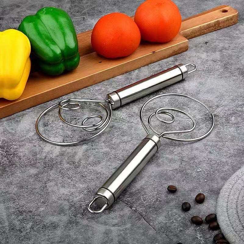 304 stainless steel double coil manual danish dough beater and dough mixer salad mixing tool