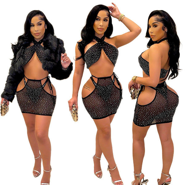 S390256 Cross-border  Women's Ball Dress Evening Dress Elegant Sexy Hot Diamond Skirt Suit Women