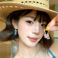 Spring flash blue grape tassel earrings women's light luxury classy earrings elegant niche two-wear earrings
