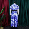 D3337 women's foreign trade dress -  fashion, european & american style, summer chic, printed short sleeve, flared hem, plus size foreign trade dress