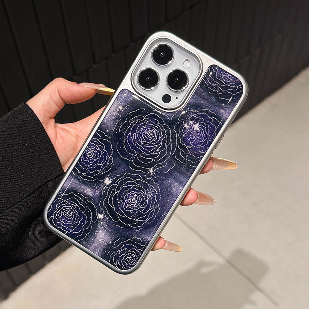 Night rose silver edge epoxy case for iphone 17, drop-proof phone case, apple 16 pro max protective cover, 15