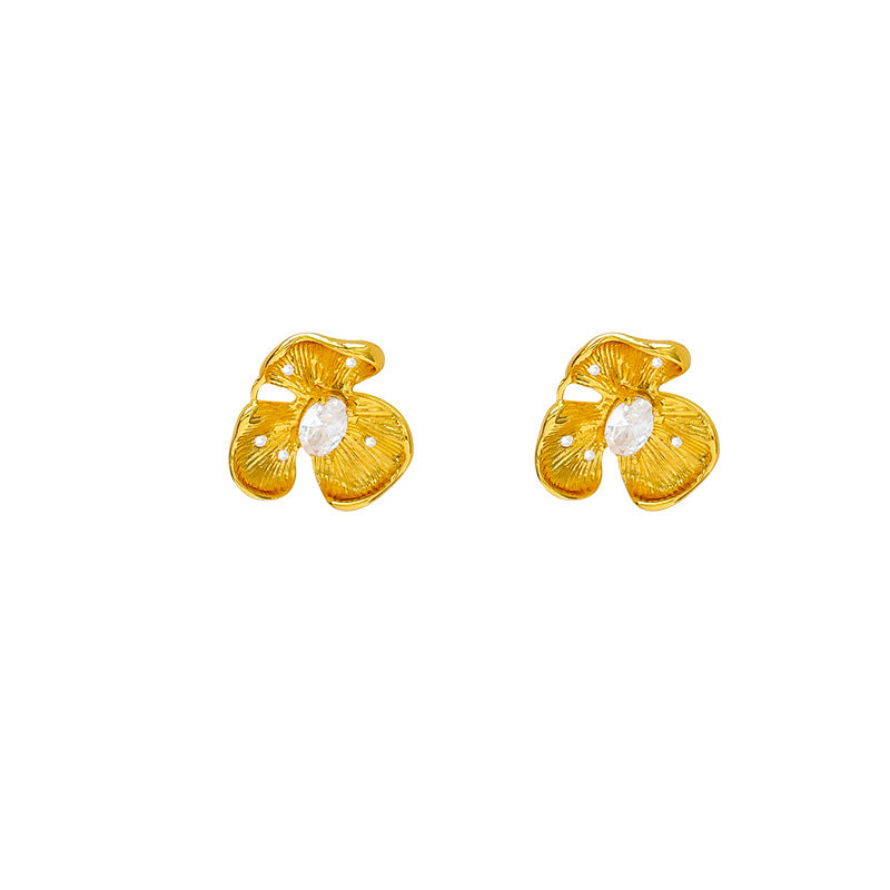 S925 silver needle stylish iris earrings three petals zircon flower fashion earrings classyfashion earrings wholesale