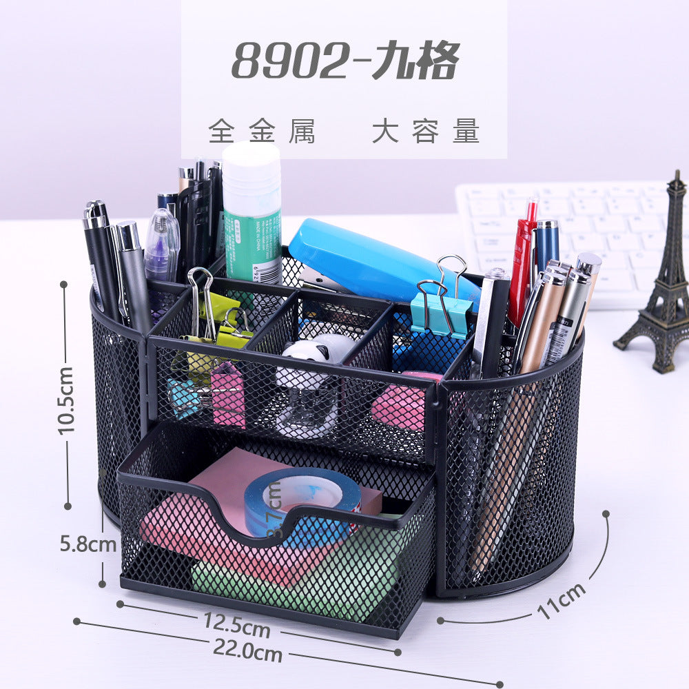 Deli Stationery Multi-layer pen holder Office business pen holder, metal grid pen holder, combined storage box wholesale