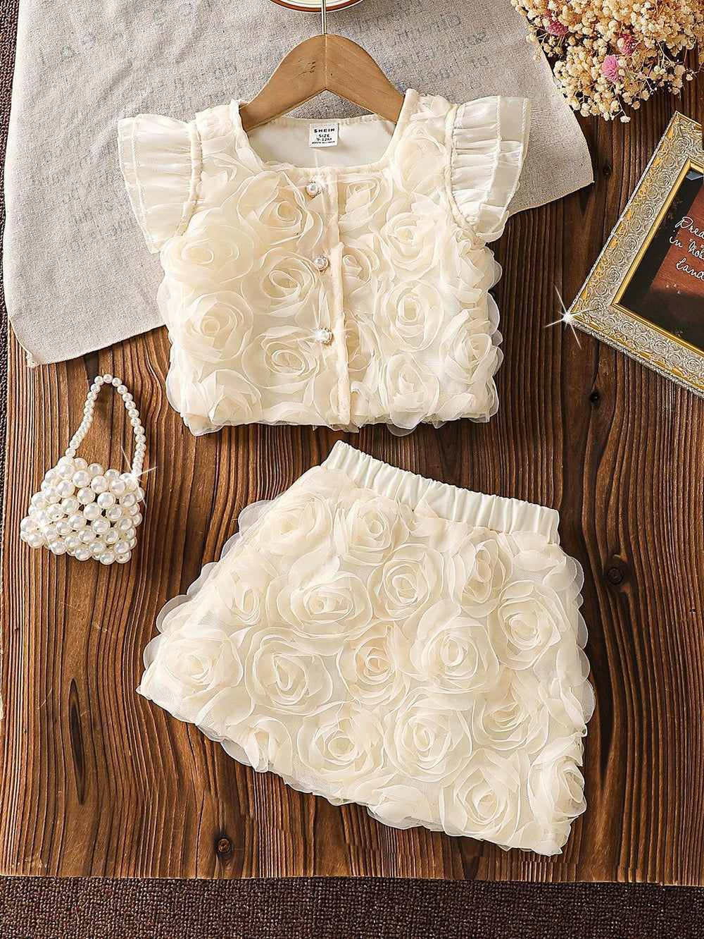 summer cross-border girls' french chic luxury rose floral design fashion two-piece skirt set