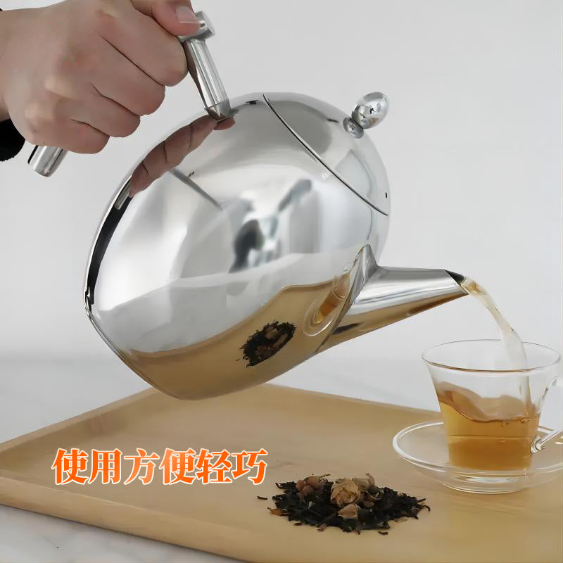 Manufacturer wholesale stainless steel olive pot bright silver bead teapot with strainer teapot gift box cold water pot