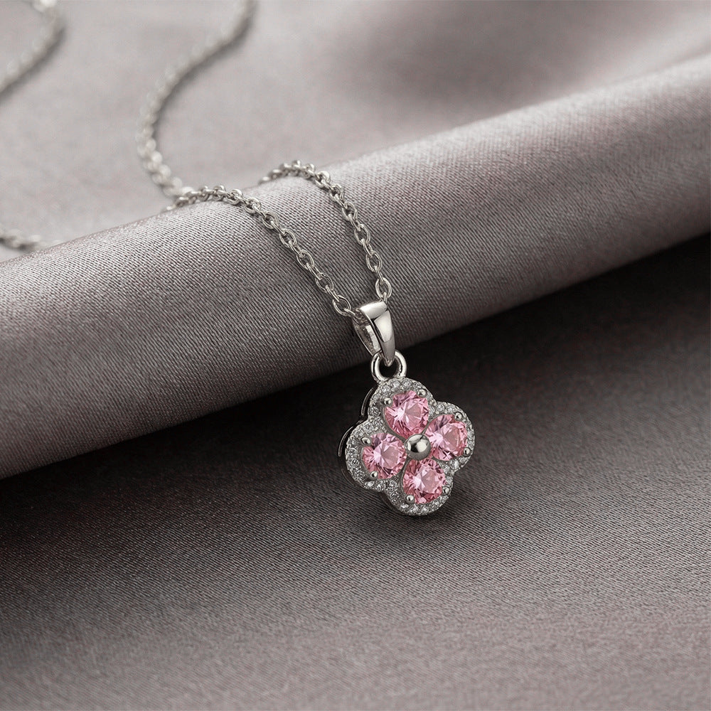 popular fashion full diamond four-leaf clover necklace accessible luxuryniche style women's versatile elegant non-fading clavicle chain suit