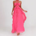 European and american  spring/summer cross-border e-commerce new sexy strappy bandeau backless ruffle maxi dress for women