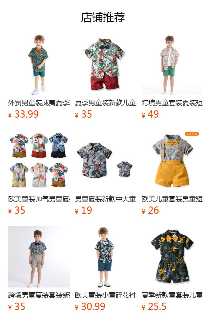 Stylish boys' summer outfit: trendy short-sleeve set for older kids - new summer collection featuring a floral shirt two-piece set