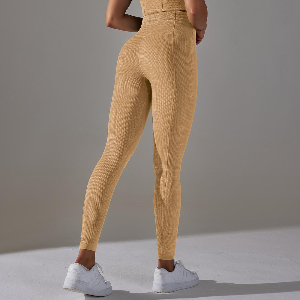 European and american cross-border new seamless five-piece jacquard knit yoga set - high-waisted, butt-lifting leggings, workout outfit
