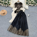 Classy suit women's summer strap waist stereo flower short sleeve ruffle hem topshigh waistpleated skirt