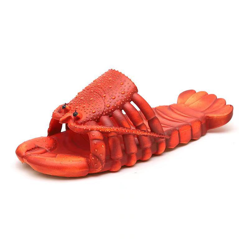 Custom summer men's and women's couple sandals & slippers - family matching cartoon lobster slippers - funny crayfish beach slippers