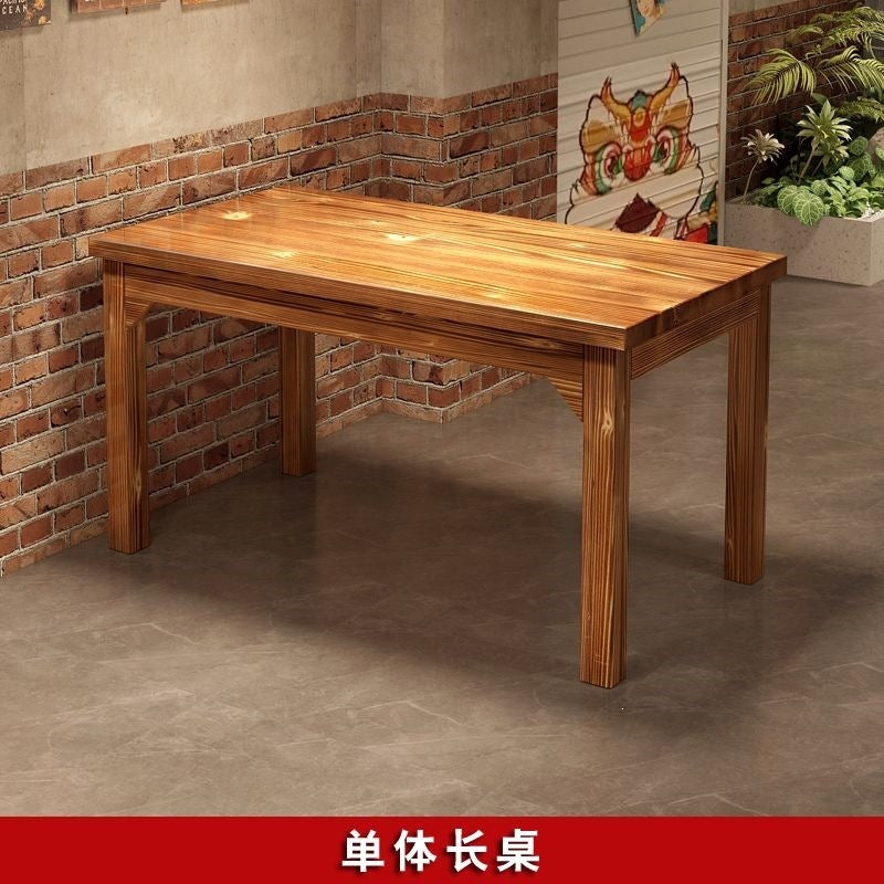 Solid wood dining table and chairs chinoiserie carbonized hot pot barbecue rectangular log dining table restaurant snack shop restaurant dining table