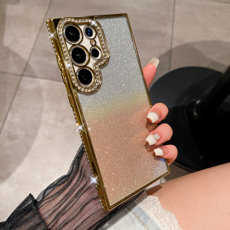 Suitable for samsung s26ultra mobile phone case glitter mirror magnetic holder s25 electroplated rhinestone protective cover s23+