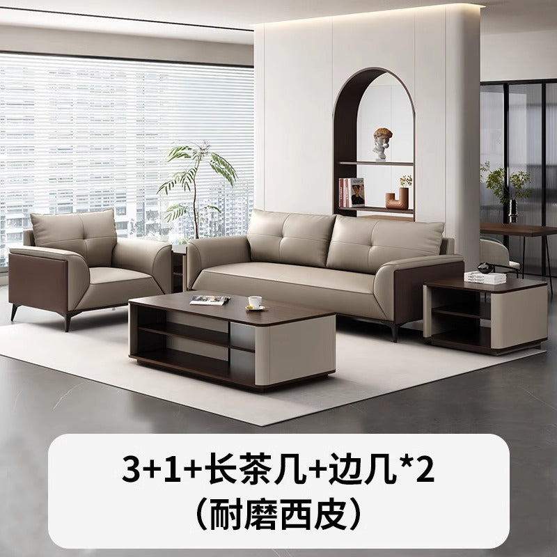 Office sofa and coffee table set - modern minimalist business reception lounge furniture - premium leatherette