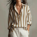 Amazon new striped long-sleeve button-down shirt - regular fit, casual, everyday wear, spring/autumn top for women