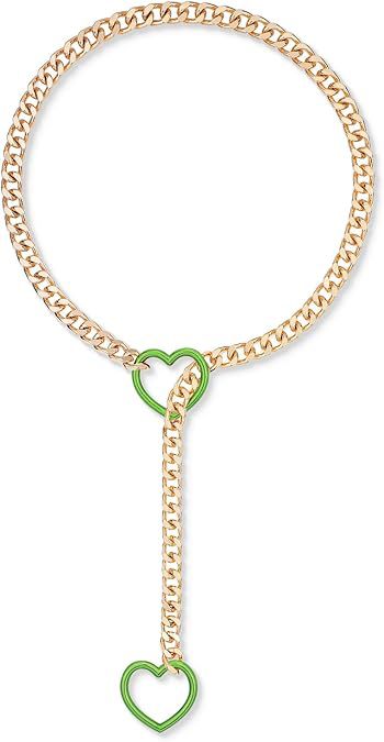 2024 new cross-border multi-color heart & o-ring adjustable punk cuban long necklace - couple's style