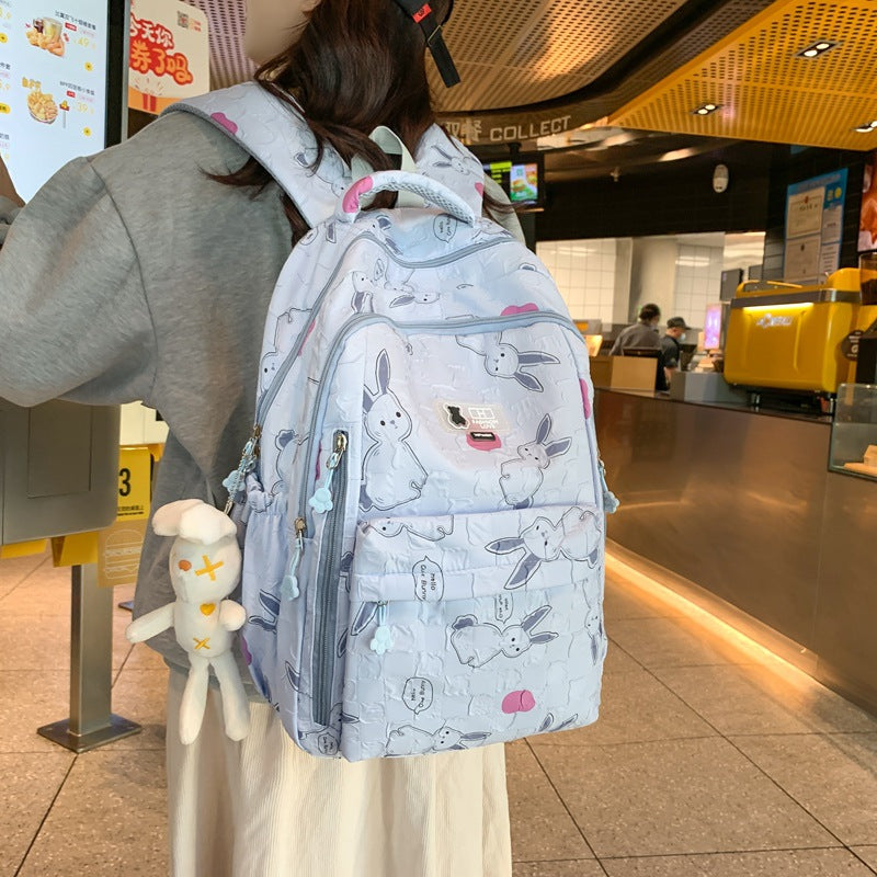 School bag female ins Mori Korean version printed junior high school student backpack high value college student lightweight backpack