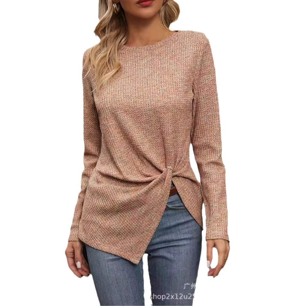 Cross-border women's temperament pullover knitted sweater TikTok   European and American tie-dye kinked women's long-sleeved top