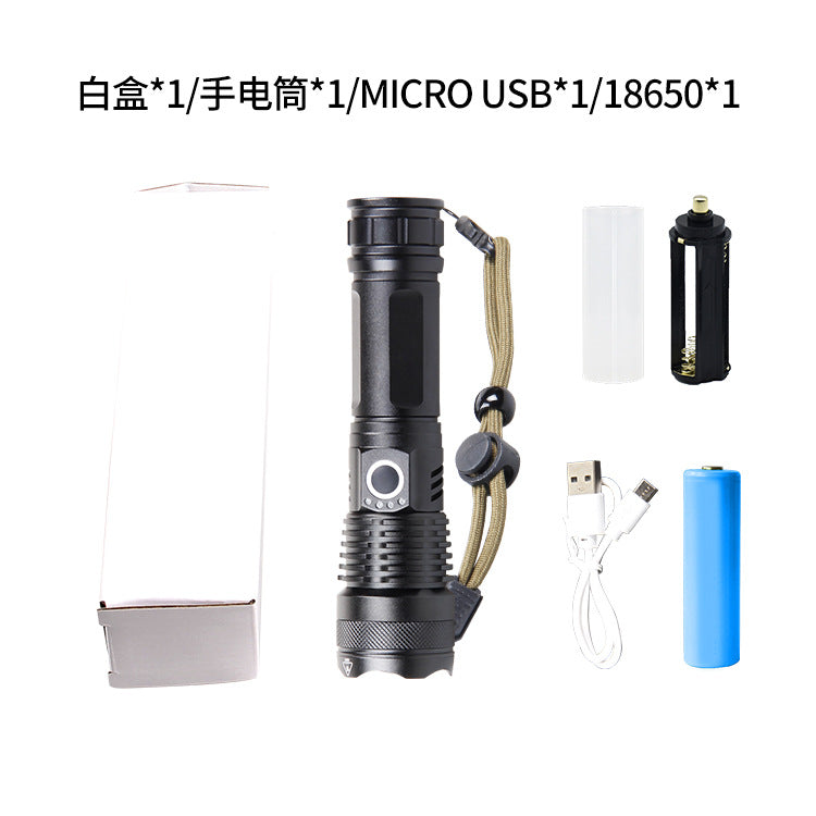 Cross-border P50 strong light power display LED long-range shooting P70 telescopic zoom night fishing USB charging strong light flashlight