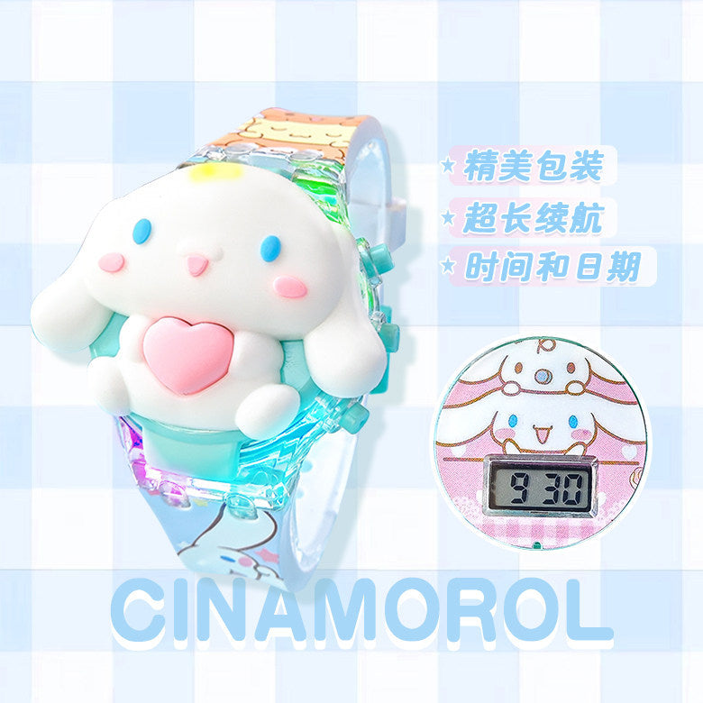 Cartoon electronic watch for girls, cute luminous cinnamoroll kids' toy gift, exquisite present with music and lights