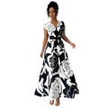 printed a-line dress - women's spring slim fit, waist-defining, figure-flattering, elegant v-neck dress