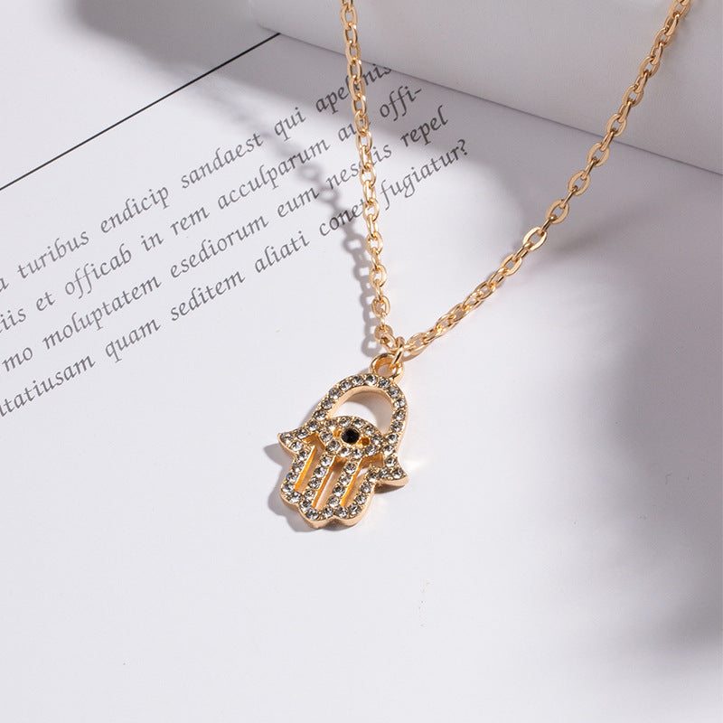 Wholesale "hand of god" crystal necklaces - european & american cross-border jewelry, minimalist evil eye, unique clavicle chains for women, accessible luxury