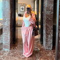 European and american cross-border women's clothing  summer new arrival: elegant casual loose fit turn-down collar long sleeve shirt and wide leg pants set