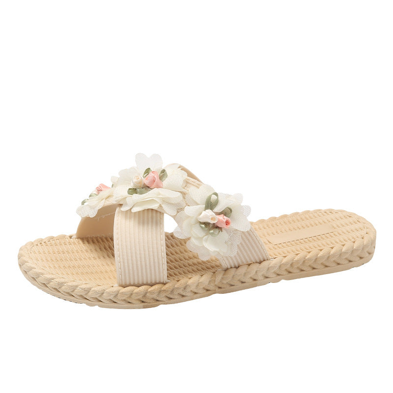 Women's summer sandals & slippers - 2024 new flat sandals with floral design - korean style fashion, trendy student beach shoes, ins style