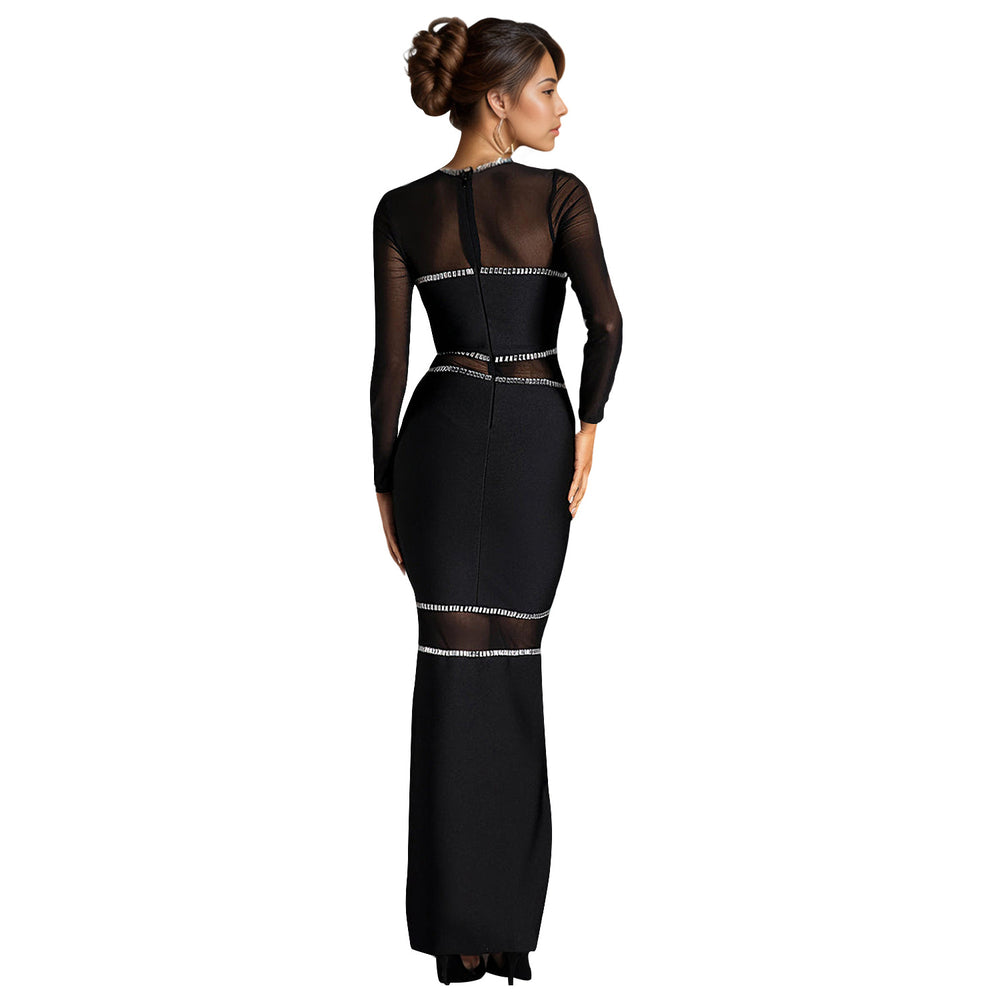 C7081 cross-border   independent station fashion women's hot diamond mesh dress long skirt new