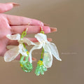Green fresh beaded flower stud earrings long beach vacation style early spring earrings women's exaggerated stylish fashion earrings