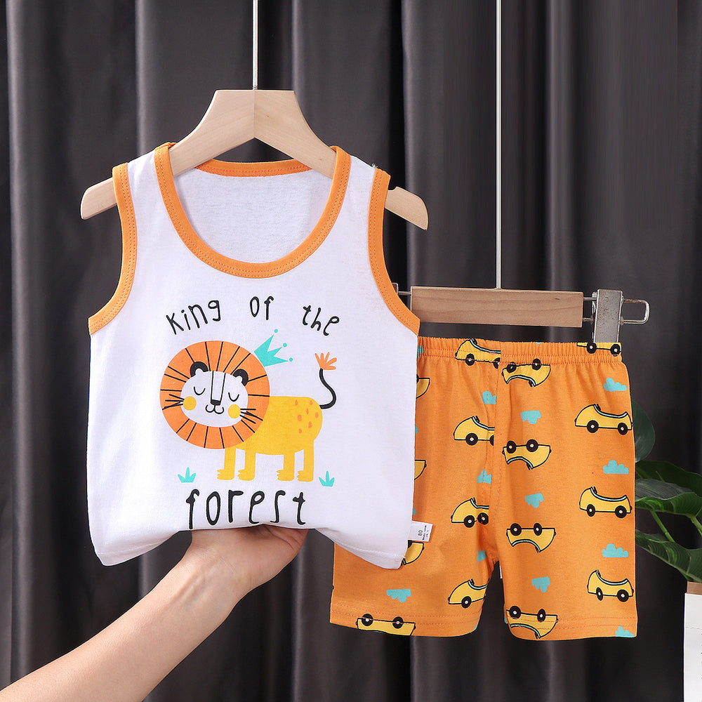 Kids' tank top set - summer new arrival: pure cotton girls' shorts outfit, korean style sleeveless set for baby boys and girls