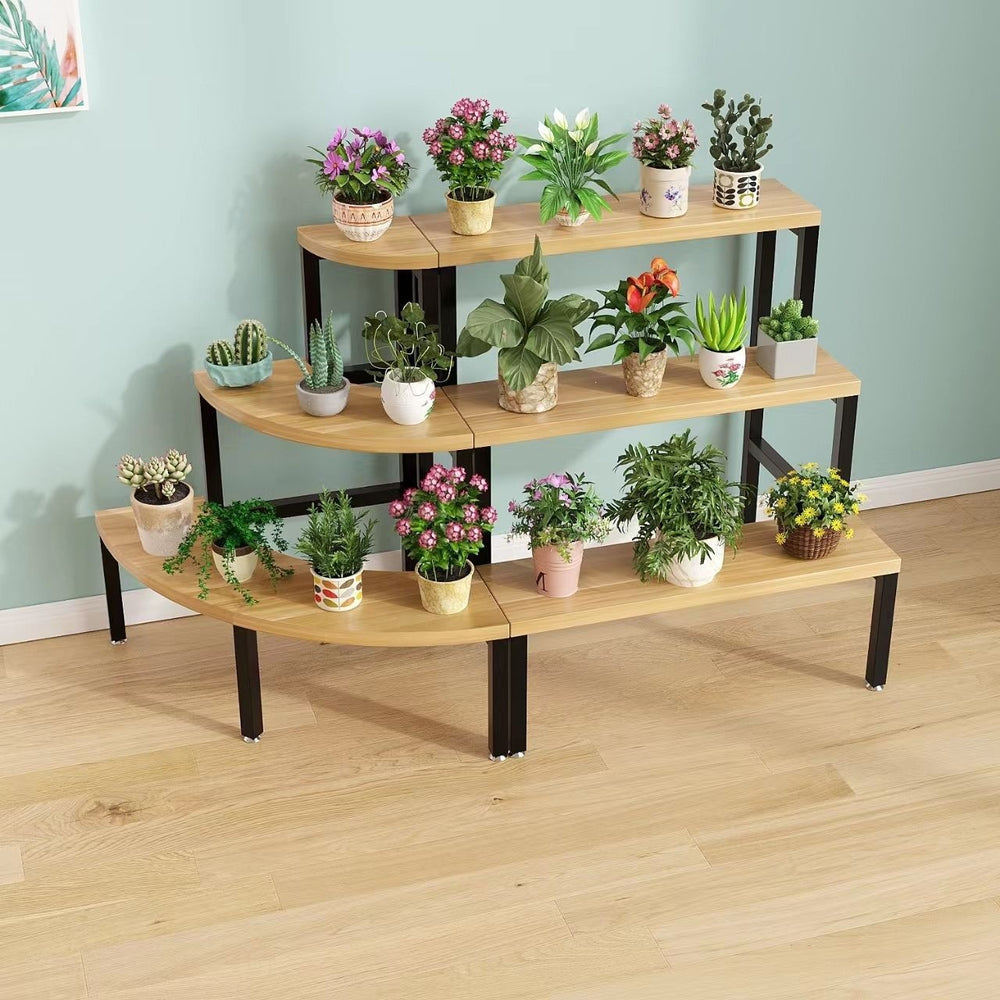 Solid wood corner flower shelf, multi-layered indoor space-saving floor-standing balcony wooden plant flower pot rack storage