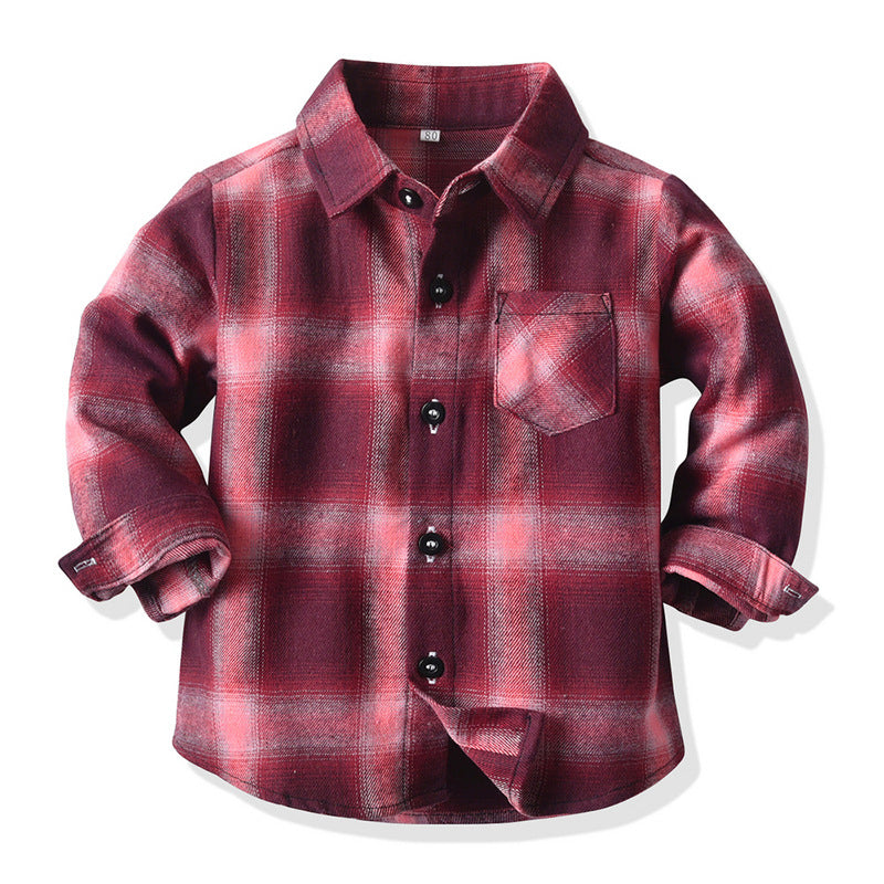 new product kids shirt preppy style spring & fall cotton plaidlong sleeves boys lapel children's clothing baby shirt