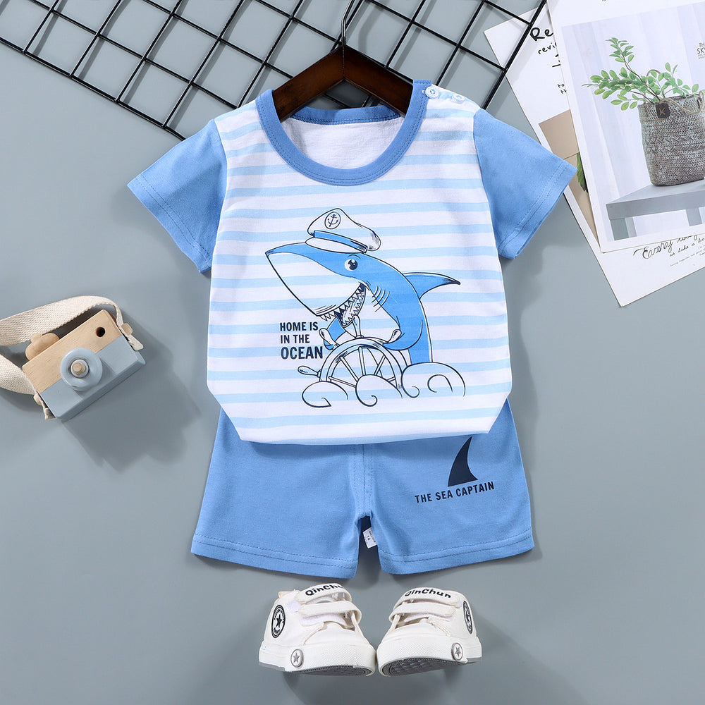 Kids' short-sleeve set: 100% cotton boys' t-shirt & baby summer outfit - girls' shorts, infant clothing, wholesale summer apparel