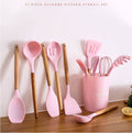 in stock silicone kitchenware for home non-stick pan cooking spatula baking colorful wooden handle kitchen supplies