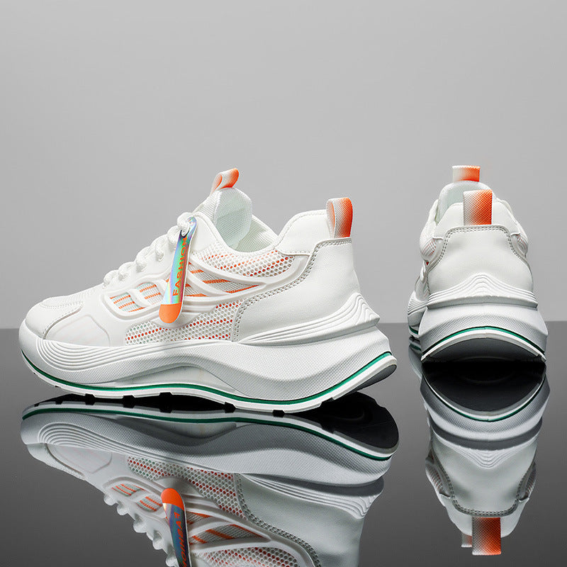 Men's shoes 2026 spring trendy brand versatile casual sports ultralight running shock absorption height increasing student white sneakers dad shoes