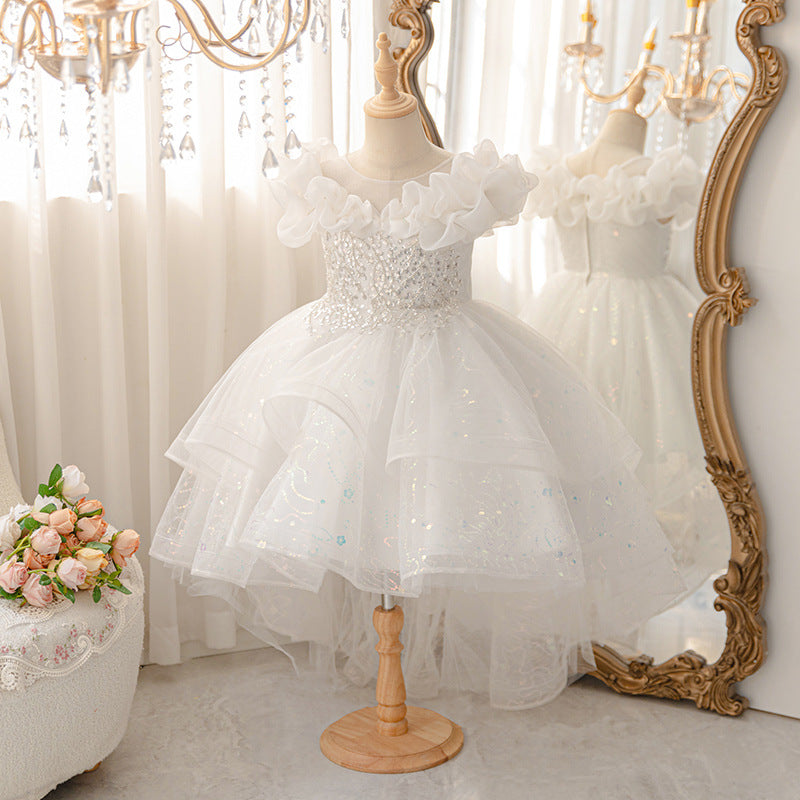 hot-selling girl's dress with train, princess dress, host, piano performance, birthday, classy, children's day performance clothing